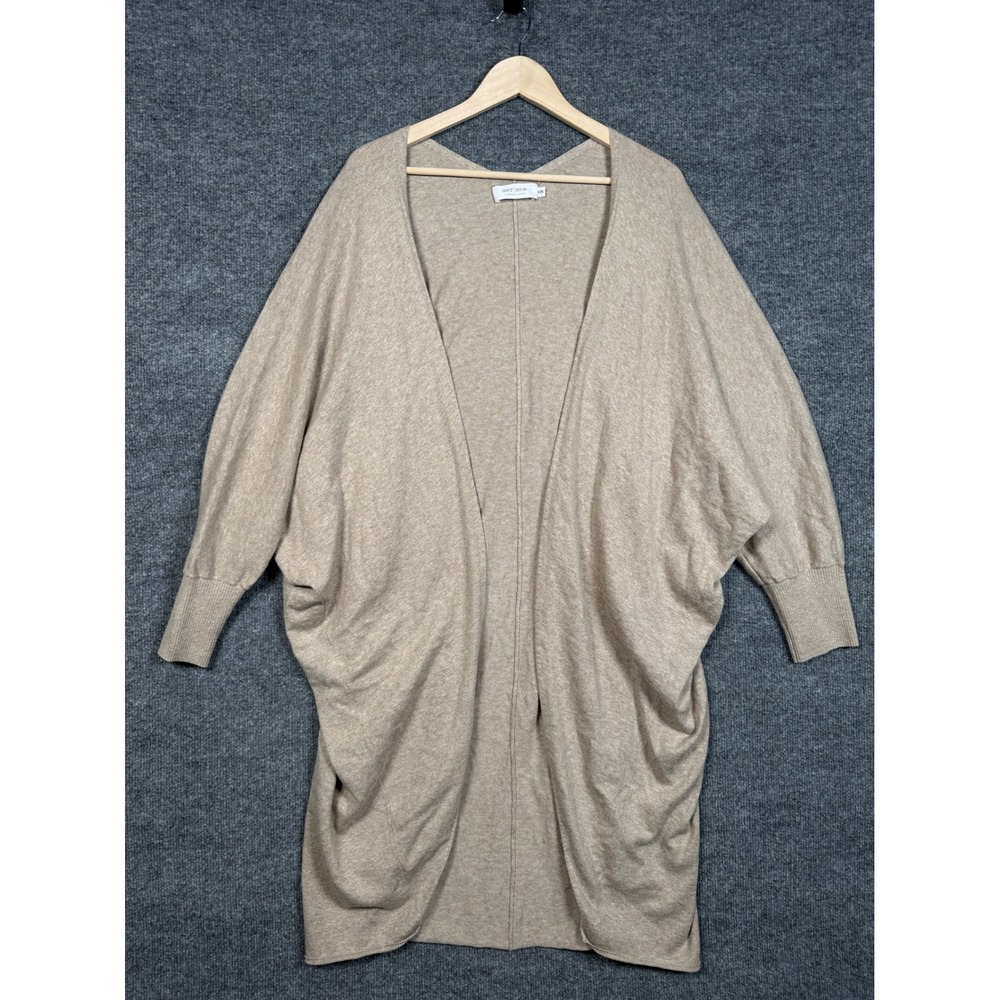 Mer‎ Sea OS Cardigan Tan Dolman Sleeves Cotton Cashmere Blend Open Front Preppy
